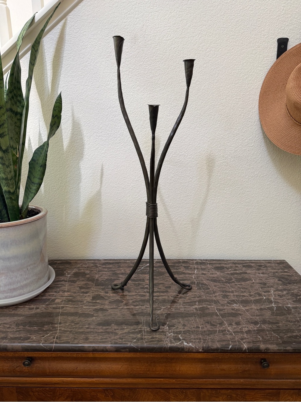 Hammered Wrought Iron Brutalist Tulip Candelabra Van Keppel Style MCM